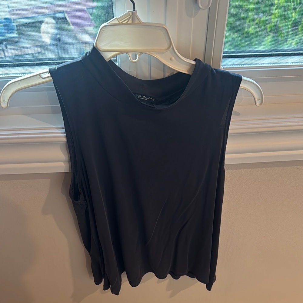 See You Monday Black Sleeveless Crop Muscle Tee